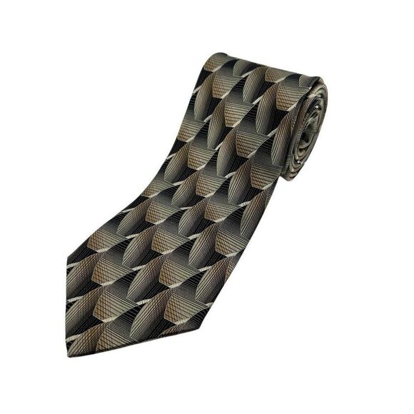 Roberto Villlini Collezione Necktie Tie Handmade All Silk Brown Geometric - Picture 1 of 5